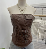 Street Breeze Leather Buckle With Chest With Chest Cushion Anti-Slip Wrapped Chest Vest Pu Leather Top 2781