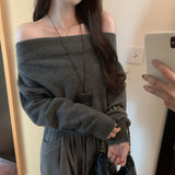 French Lazy Wind Word Loose Knitted Bottom Shirt Women's Autumn And Winter 2025 New Thin Thin Shoulder Sweater