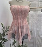 Real Shooting Holiday Style Design Sense Irregular Folded Brae Vest With Chest Cushions Sleeveless Top Woman 8880