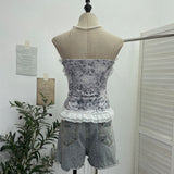 Pure Hottie Net Yarn Bow Braid Vest With Anti-Slip Strip Short Slipless Top 2823