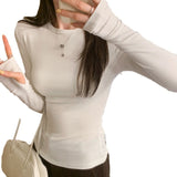 Round Collar Foundation Slim Thin Shoulder Long-Sleeved T-Shirt For Spring 2025 New Bottom Shirt Top