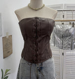 Vintage Punk With Chest Pad Anti-Slip Bar Bra Vest With Zipper Open Fork Short Top Female 6230
