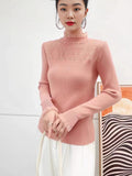 Half-High Collar Lace Sweater Lady Knitted Knitted Autumn And Winter New Blouse Fashion Bottom Shirt