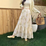 Korean New French Style Wears Advanced Temperament To Reduce The Age To Show Thin Purple Broken Flower Skirt
