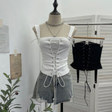 Real Shoot Spice Girls With Slings Vest Fake Two Wearing Rope Straps Tight Short-Sleeved Blouse 8139