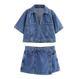 New Short Denim Shirt In The Summer Of 2025 6164070 Double Stamped Denim Skirt 6164068 Sets Of Women