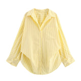 Spring 2025 New Women's Cotton Bat Sleeve Striped Clip Long Sleeve Shirt 2025458