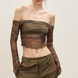Tie Dyed Mesh Yarn Long-Sleeved T-Shirt Women Autumn Thin Design Small Slimming Sweet Cool Hot Girl Sunscreen Top