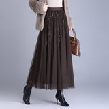 2025 Autumn Folding Lint Half Dress Girl High-Waisted A Word 100-Folded Skirt Growing Skirt