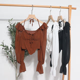 Spice Girls Shoulder-Mounted Neck With Long-Sleeved Chindal Wooden Ear-Deared Shirt Short With Chest Cushion Top 8873