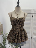 Real Shooting Wave Point Sling Sling Vest With Chest Cushion Wearing Rope Strapted Bow Skirt Swollen Belly Thin Sleeveless Top 9357