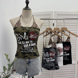 Real Shooting Babes Leopard Print Fake Two Sling Vest With Chest Cushion Hanging Neck Short Top 1592