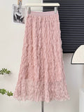 French Wave Roll Folding Fall Flowing High-Waist Thin Net Yarn Half-Dress Woman Summer Vacation Fairy Beach Dress