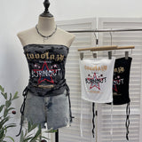Real-Shooting Camouflage Letter Print Chest Vest With Chest Cushion Anti-Slip Strip Drawstring With Short Top 1595
