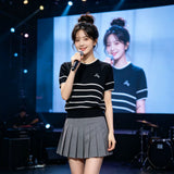 Summer New Embroidery Design Feeling Korean Striped Short-Sleeved Knitted Shirt Fashion Niche Thin Top