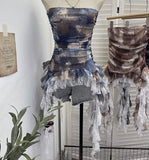 Dizzly Dyed Mesh Printing With Anti-Slip Striped Chest Vest Splicing Lace Irregular Ribbon Belt 7231