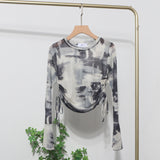 Sunscreen Not Sultry Hot Tie Dye Net Yarn Long-Sleeved T-Shirt Drawstring Tethered With Short-Sized T-Shirt Horn Sleeve Top 8929