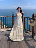 Beach Temperament Dress Sling Holiday Dress Beige Sexy Showy Fairy Summer Mop Atmosphere