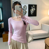 Lyselle Silk Wool Apricots U-Neck Long-Sleeved T-Shirt For Women In The Fall Of 2025