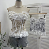 Pure Hottie Net Yarn Bow Braid Vest With Anti-Slip Strip Short Slipless Top 2823