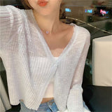 Small Fragrant Knitted Cardigan Thin Women's Ice Silk Loose Outer Sun Protection Coat Summer Short Top Long Sleeve