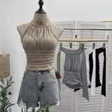 Hanging Neck With Chest Cushions Showing Body Sling Vest Short Sleeveless Top Lady 9287