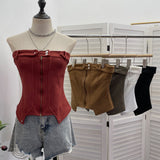 Real-Patring Zipper Open-Shirt With Bra Hottie Wrapped Breast Sexy Outer Wear Vest Short Irregular Sleeveless Top 2770