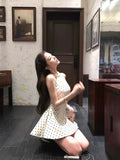French Wave Point White Sling Dress Woman Summer 2025 Small Temperament Thousands Of Gold Wind Miu Punt Skirt