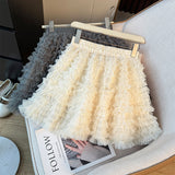 Korean Ballet Style Folding Net Linoping Half-Dress Woman Autumn 2025 High-Rise Thin A-Layer Cake Skirt