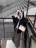 Black Cat Ear Collar Cotton Coat Thick Coat Women 2025 New Furry Retro Landscaped Cotton Coat