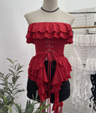 Real Shooting Hottie Belt Lotus Side Splicing Lace Bra Vest Word Shoulder Ribbon Short Coat 8013