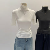 Korean Simple Half-High-Neck Short-Sleeved T-Shirt Female Commuter New Summer Slimming Inside And Bottom Shirt