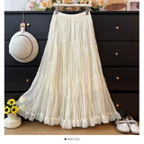 French Texture Fairy Temperament Net Dress Half Dress Autumn 2025 High-Waist A Word Fold Loose Big Skirt