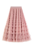 Net Yarn Lotus Leaf Side Temperament Skirt Women's Dress 2025 Spring And Autumn New Famous Woman Long Dress Thin Cake Skirt 2210