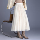 2025 Autumn Folding Lint Half Dress Girl High-Waisted A Word 100-Folded Skirt Growing Skirt