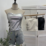 Real Shot PU Leather Wrap Chest Blouse Rock Locomotive Punk With Chest Cushion Heavy Metal Buckle Corset 2782