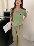 Fashion Embroidered Collar Half Zipper Short-Sleeved Sweater Knitted Women's Spring New Languid Top Casual
