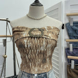 Old Style Retro Brae Waist-Dyed Wear Sexy Shoulder-Wrapped Sleeveless Top 8886