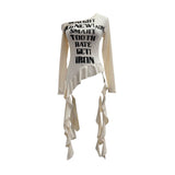 Real Shooting Guangzhou Women's Hottie Irregular Ribbon Shoulder-Swear Long-Sleeved T-Shirt Top 8105