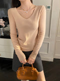 Gray V-Neck Bottom Shirt Women's New Tattoo Sweater Wearing Long-Sleeved Knitting Spring And Autumn Blouse