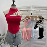 Real Shooting Thai Hottie With Chest Cushion Hollow Sexy Sling Vest Hanging Neck Slim Figure Sleeveless Top 6288