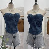 Real Pat With Chest Pad Outside Wearing Bra Vest In Autumn And Winter With Sexy Slimming Cowboy Sleeveless Top Lady 8103