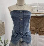 Fake Pocket Cowboy Wears Off The Chest And Wears A Female Single Buckle Decorative Stud With Short-Term Bra Vest 816