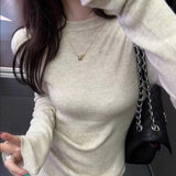 Threaded Slimmed Head Bottom Knitted Shirt Women Autumn 2025 New Round Collar With Shoulder Long Sleeve Top