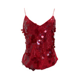Real Shooting Heavy Industry Bling Bright Flash Beads Low V Collar Sexy Sling Vest Night Shop Babes Sleeveless Top 9153