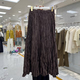 Heavy Industry Withered Leaves Folded Half-Body Skirt 2025 Spring And Summer New Glossy Irregular Big Swing Skirt And Ankle Long Skirt