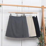 High-Waisted Open Forked-But Hip Anti-Walking A-Word Short Skirt Woman 2025 Suit Fabric Thin A-Dress Skirt 8871