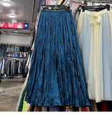 Myoism Folded Half-Dress Woman 2025 Spring And Summer New Big Swing Long Dress Simple Lazy Feeling 100 Folds Skirt