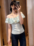 French Wave Dot Lotus Side Shoulder Short-Sleeved T-Shirt 2026 Summer New Summer Bottoming Shirt Women's Clothing