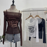 Real Shooting Spice Girls Shoulder Mesh Sun Hooded Sling Sling Long-Sleeved T-Shirt Top Two Sets Of Women 8862